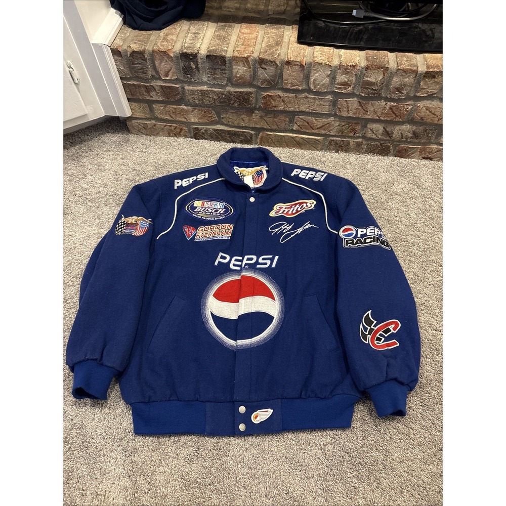 Vintage PEPSI COLA Soft Shell BOMBER JACKET Made by Jeff Hamilton USA XL Blue